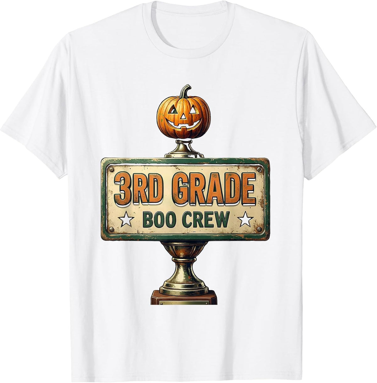 Men's 3rd Grade Boo Crew Vintage Classroom Halloween Teacher T-Shirt - White