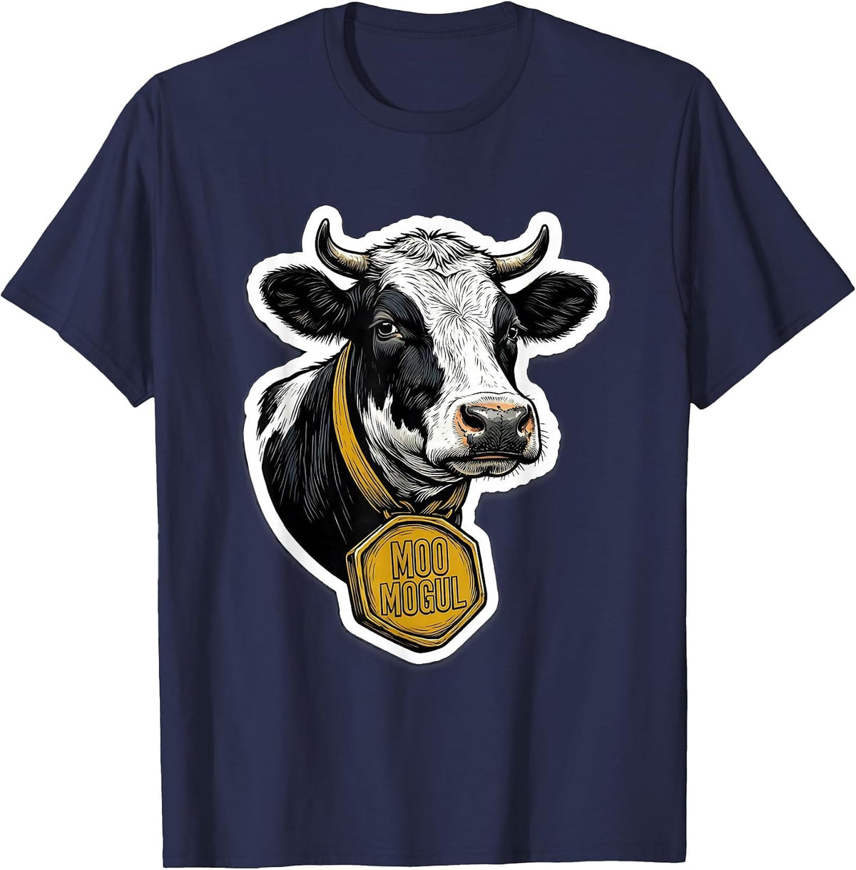 Men's Moo Mogul Funny Farm Animal Photo Humor Cow Lover T-Shirt - Navy Blue