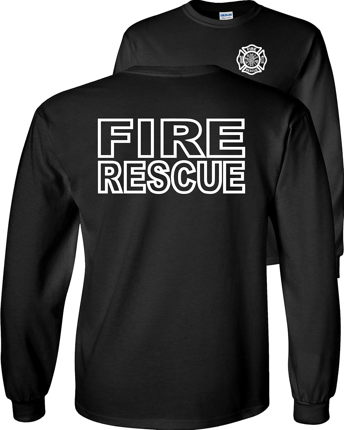 Fire Rescue Long Sleeve Shirt-Black-Large - As Pictured