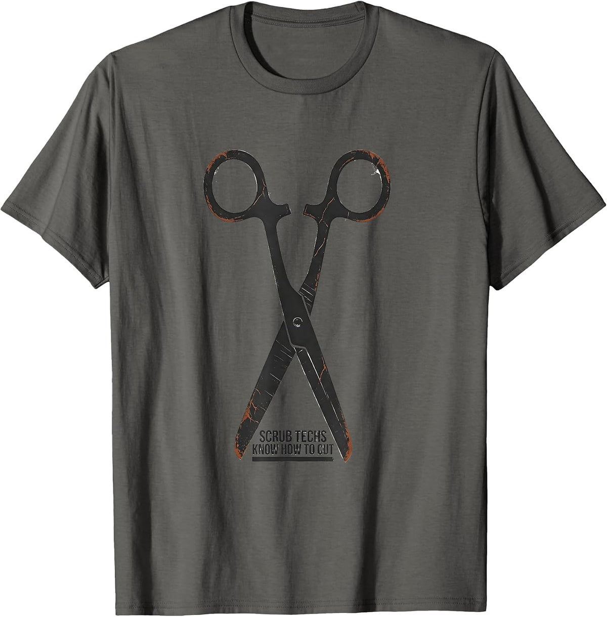 Scrub Techs Know How To Cut Distressed Surgical Tech Humor T-Shirt - Asphalt Grey
