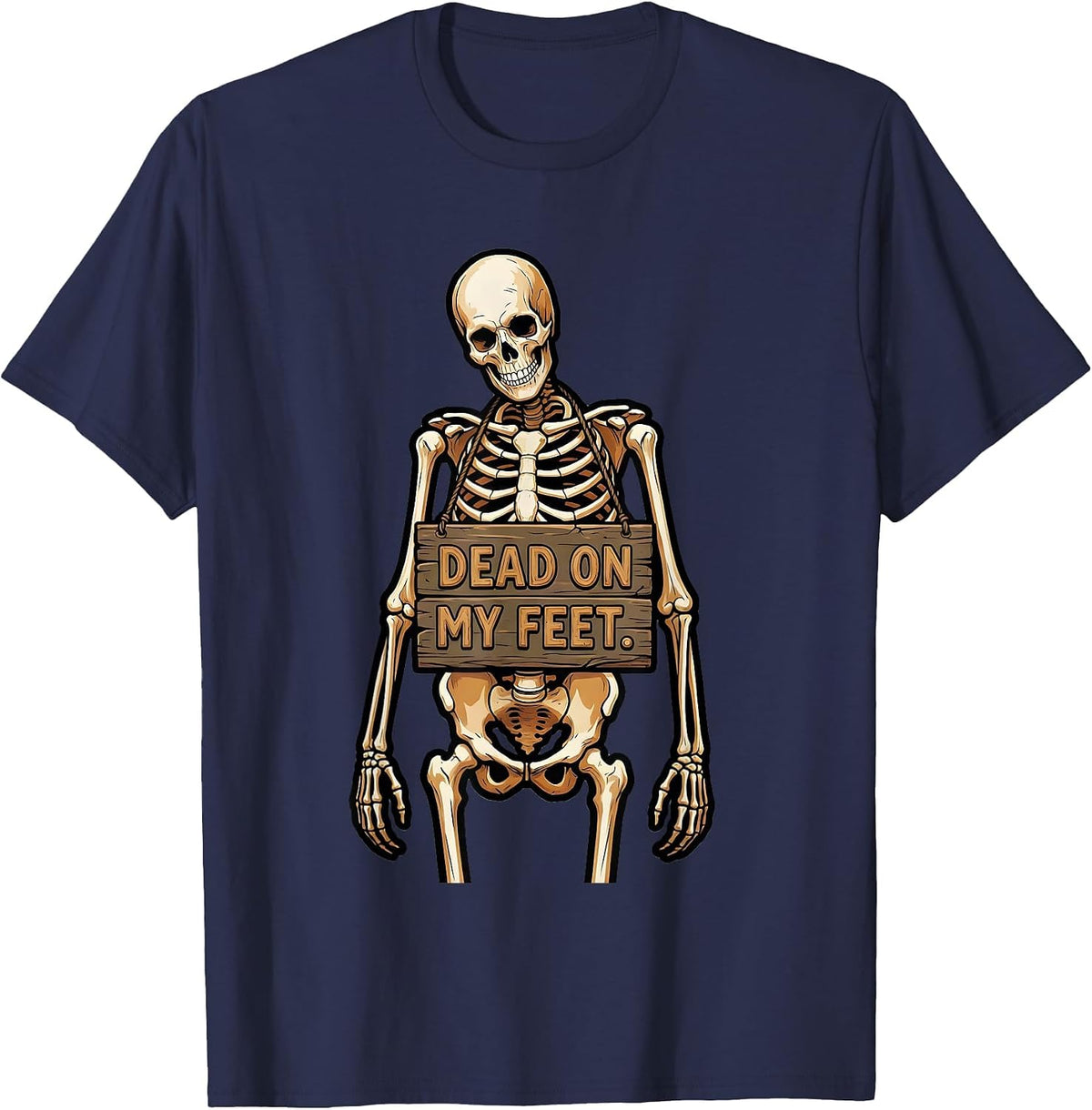 Dead on My Feet Skeleton Graphic Design T-Shirt - Navy Blue