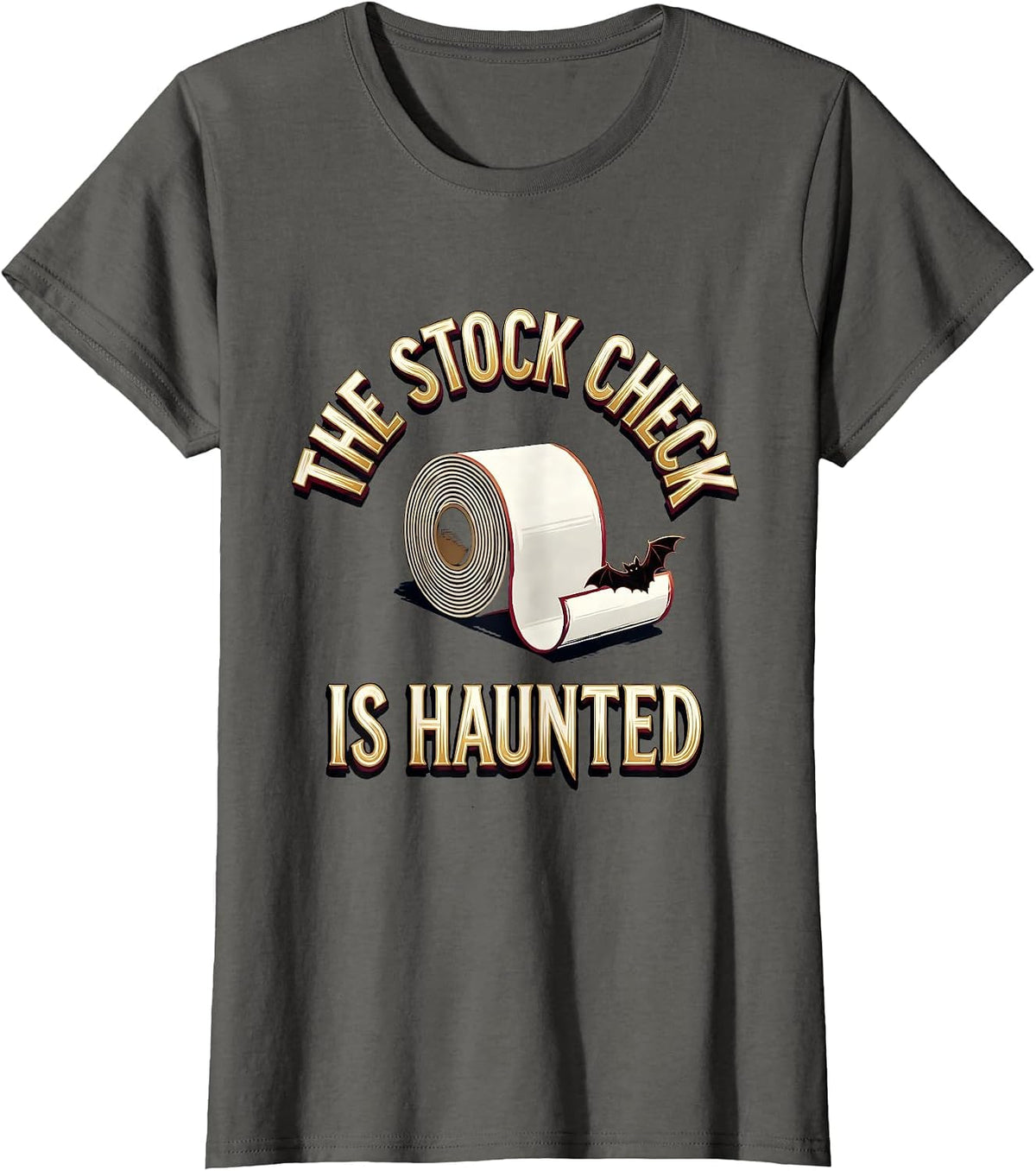 Women's The Stock Check Is Haunted Funny Pharmacy Tech Halloween T-Shirt - Asphalt Grey