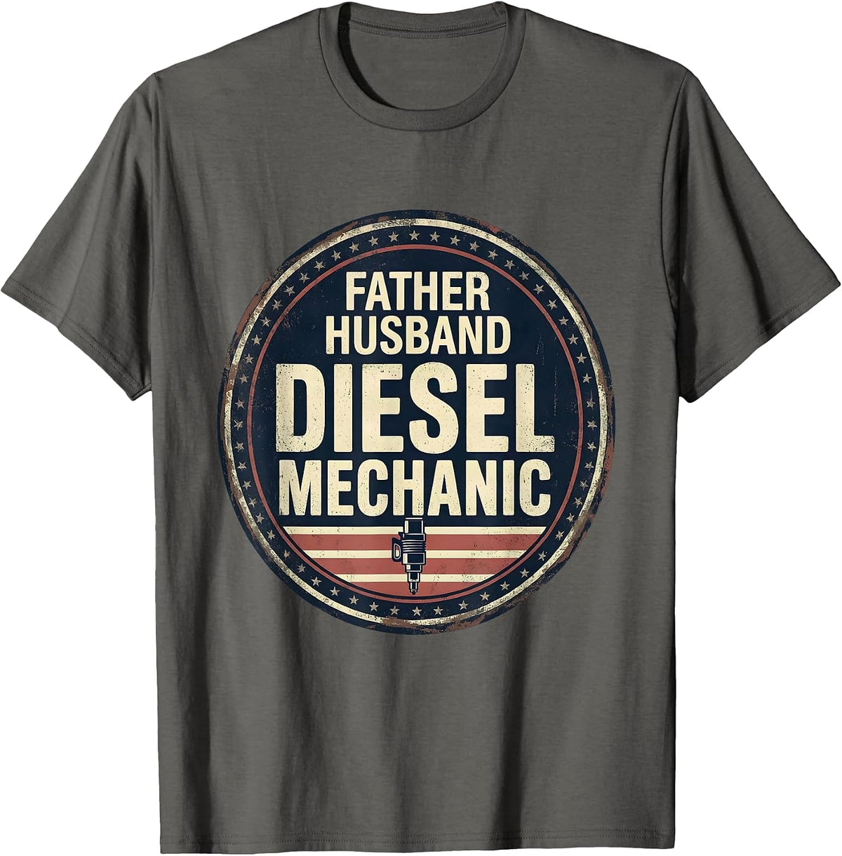Men's Father Husband Diesel Mechanic Patriotic Mechanic Gift T-Shirt - Asphalt Grey