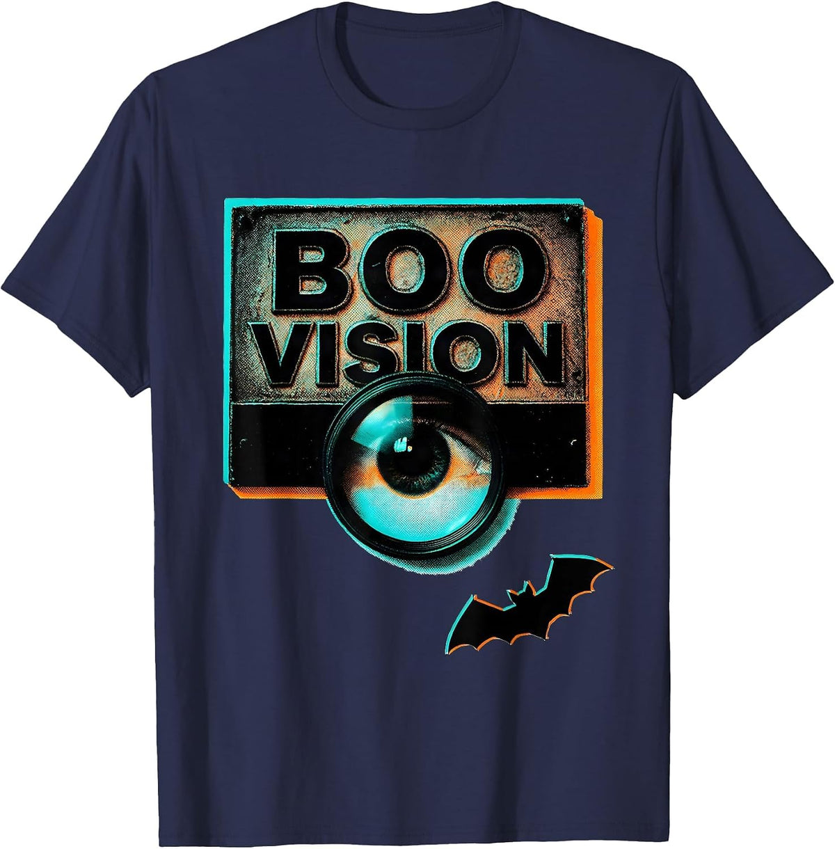 Men's Boo Vision Risograph Halloween Optometrist Eye Doctor Humor T-Shirt - Navy Blue