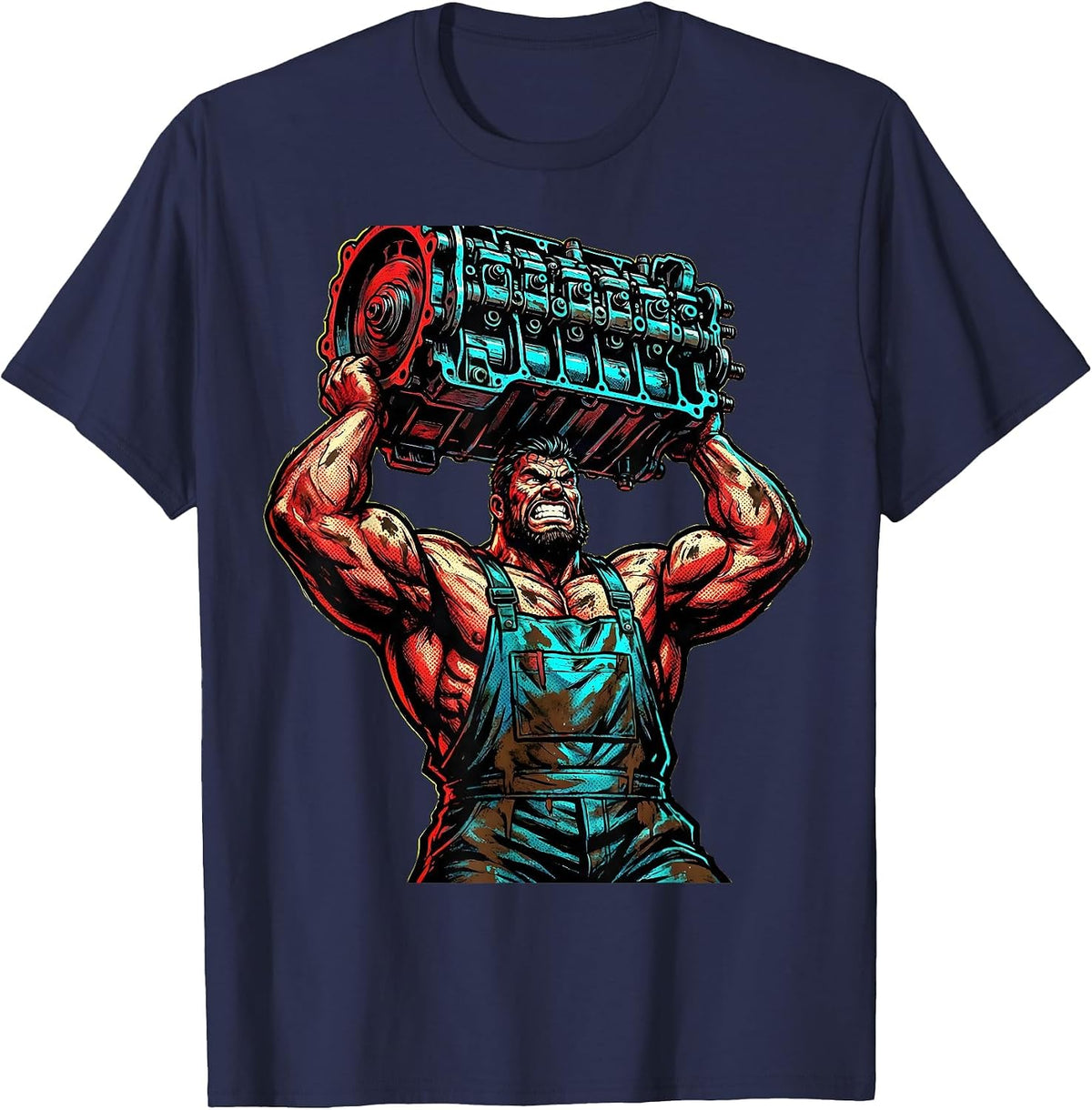 Men's Burly Mechanic Carrying Transmission Block T-Shirt - Navy Blue