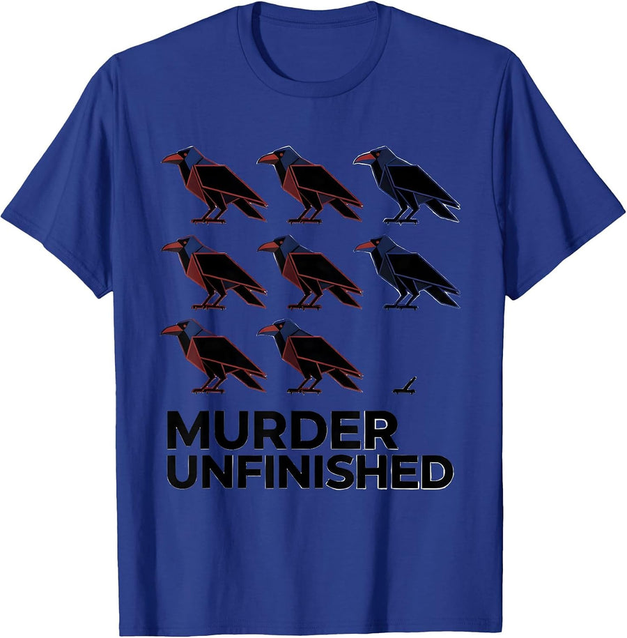 Murder Unfinished Geometric Crow Pun Bird Lover Humor T-Shirt - Royal Blue
