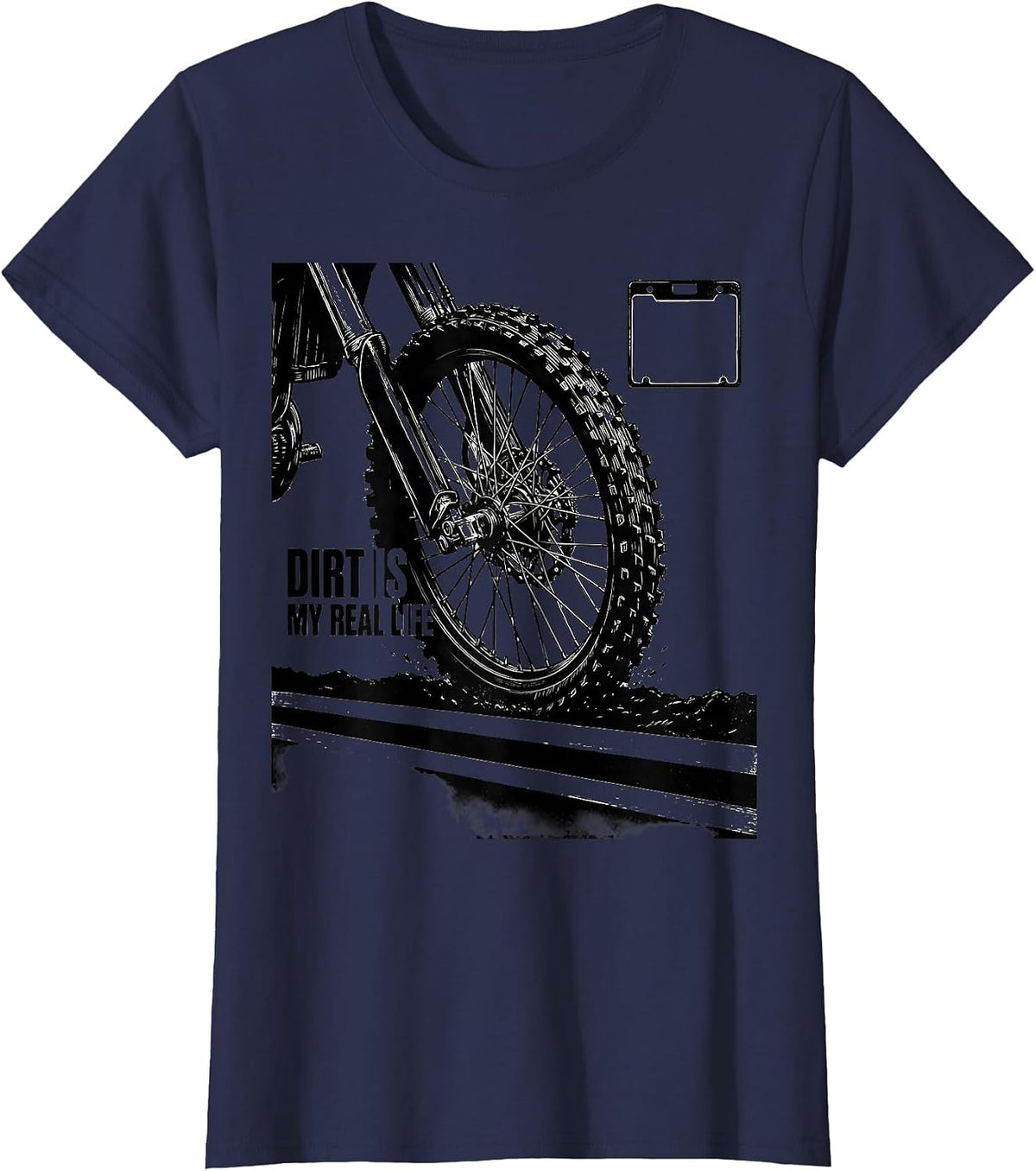 Women's Dirt Is My Real Life Scratchboard Motocross Dirt Bike Rider T-Shirt - Navy Blue