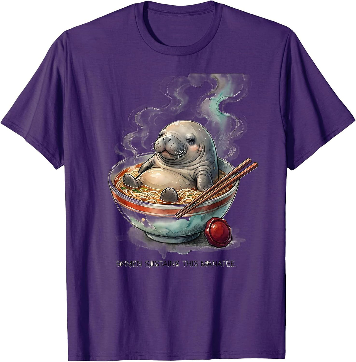 Men's Ramen Sustains This Manatee Funny Japanese Anime Animal T-Shirt - Purple