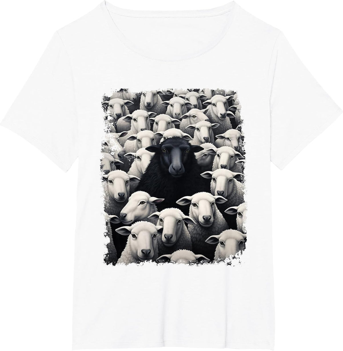 Animal Sheep Black T-Shirt - White
