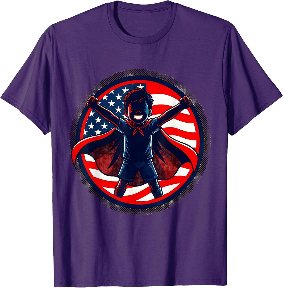 Patriot Day Kids American Flag Cape Hero T-Shirt - Purple