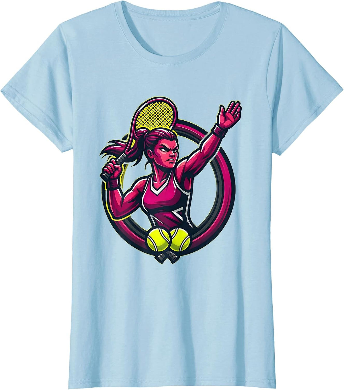 Fierce Tennis Serve Graphic Sports Design T-Shirt - Baby Blue