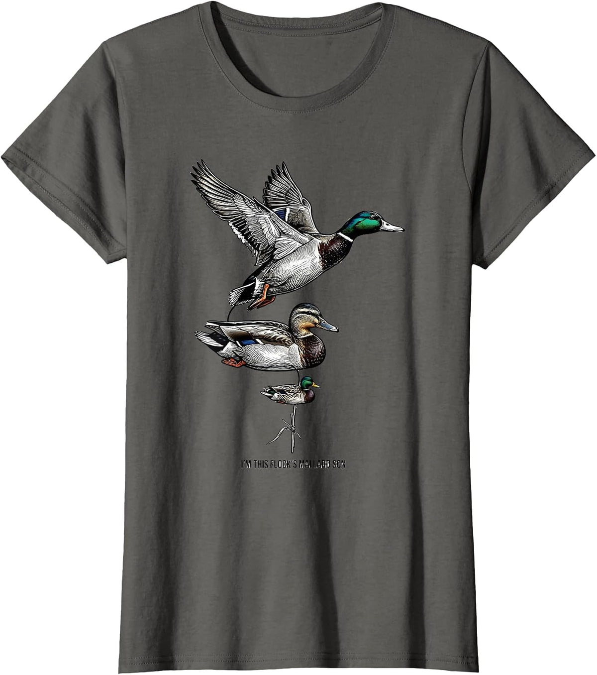 Women's I'm This Flock's Mallard Son Rustic Duck Hunting Dad Gift T-Shirt - Asphalt Grey
