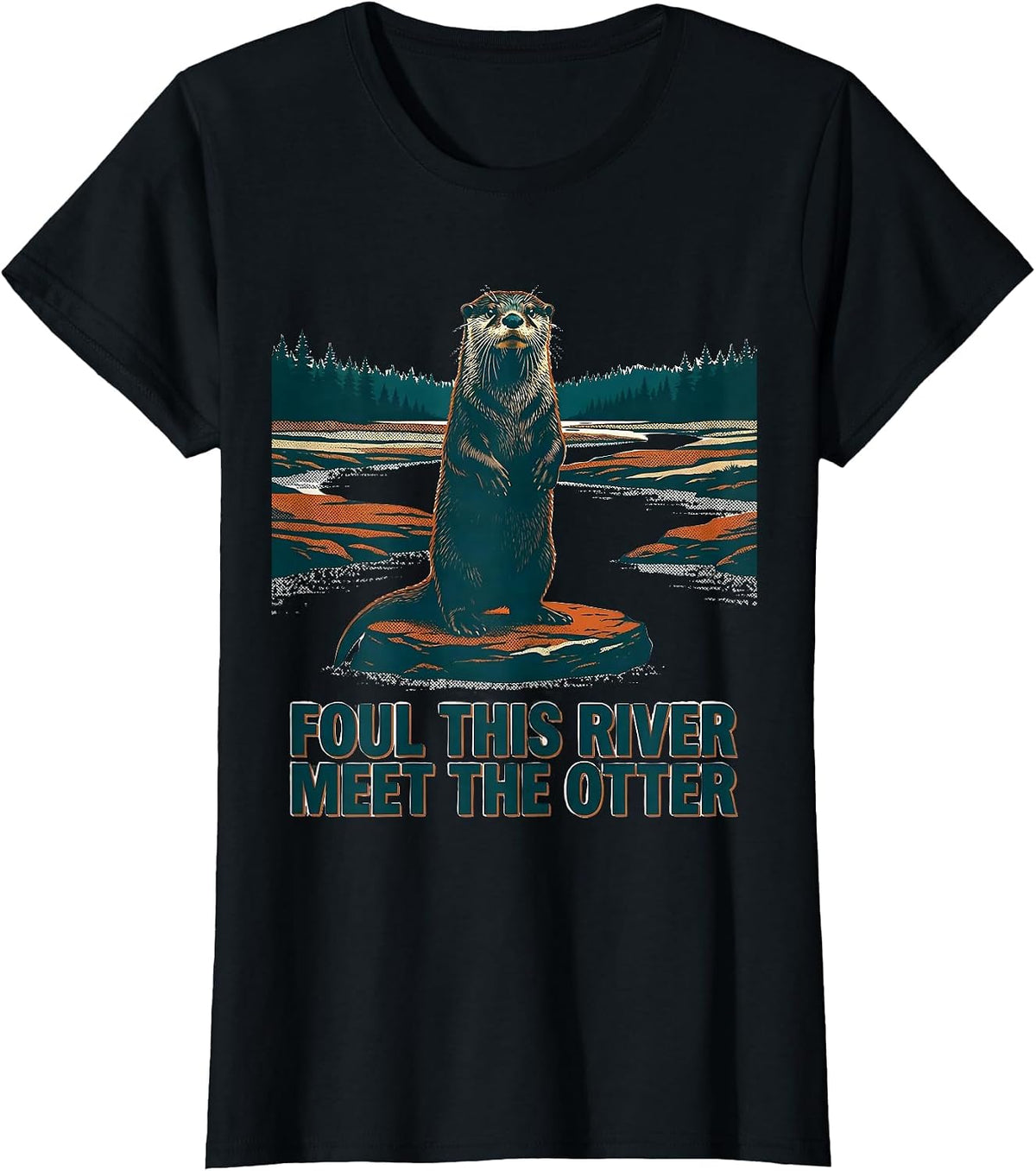 Foul This River Meet The Otter Vintage National Parks T-Shirt - Black