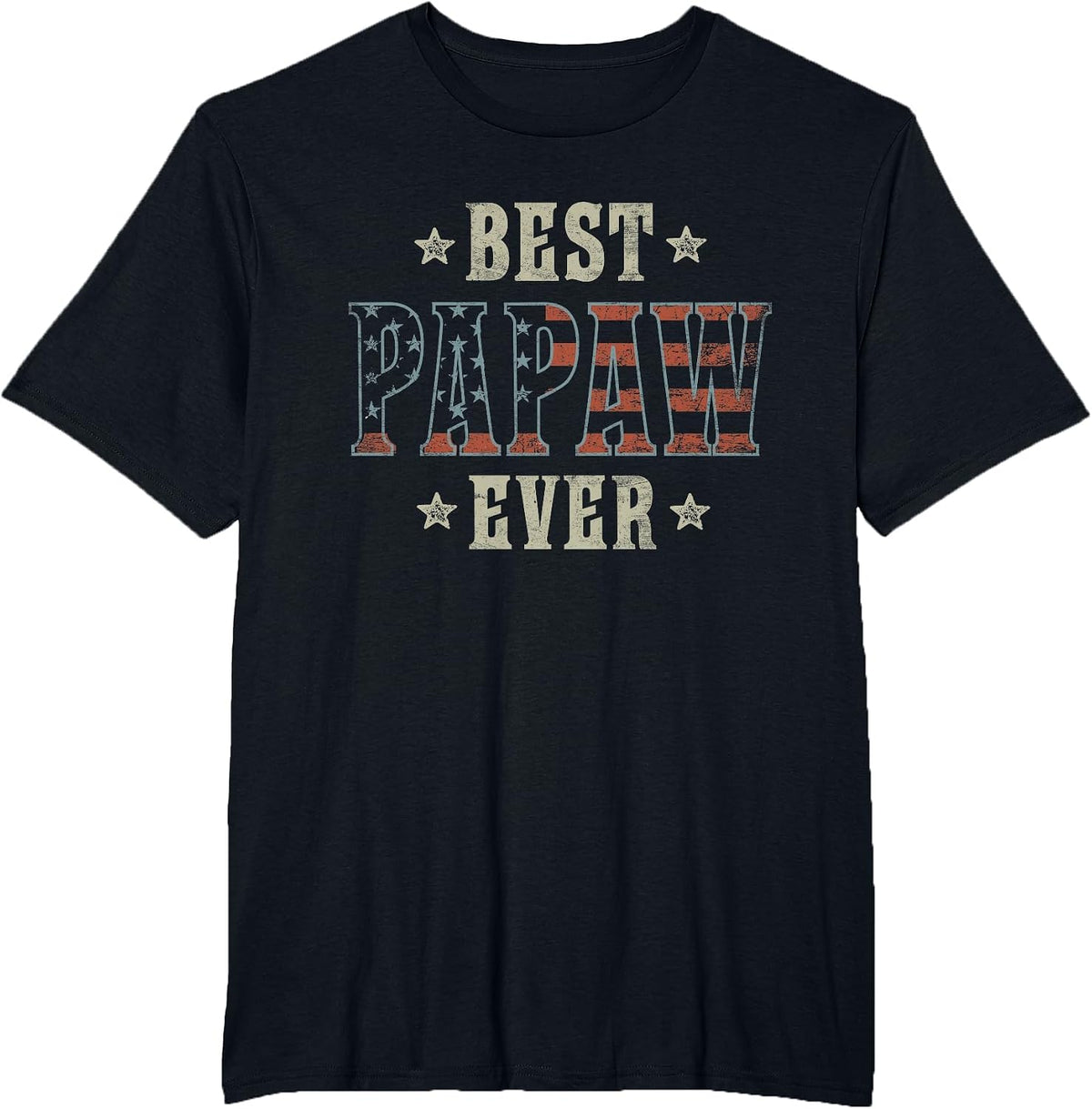 Best Papaw Ever Patriotic American Flag Design Papaw T-Shirt - Black