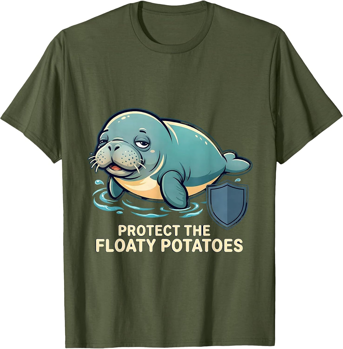 Protect The Floaty Potatoes Funny Manatee Lover Wildlife T-Shirt - Olive Green