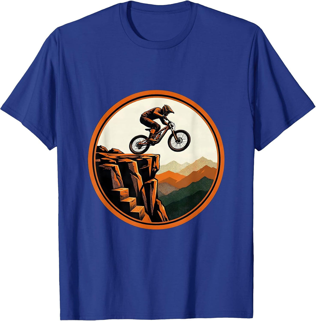 Downhill Biker Rocky Cliff Launch Graphic T-Shirt - Royal Blue