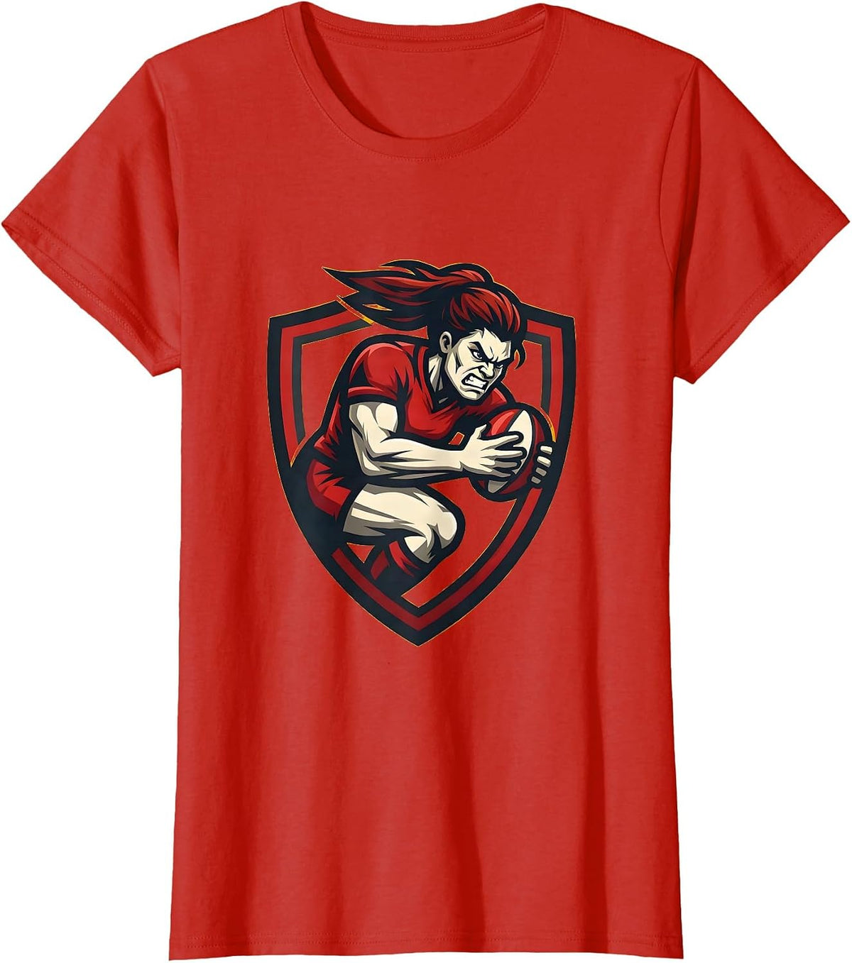 Women's Rugby Tackle Illustration Graphic Design T-Shirt - Red