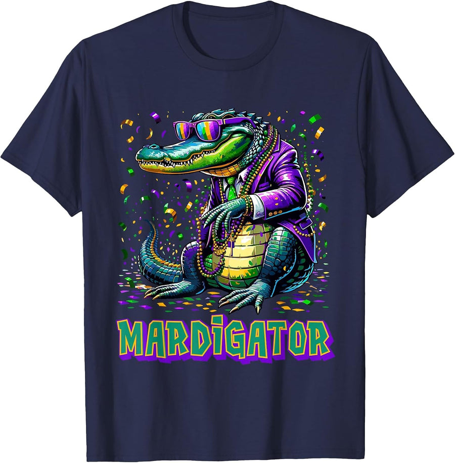 Mardigator Funny Mardi Gras Costume Men Women Kid Mardi Gras T-Shirt - Navy Blue
