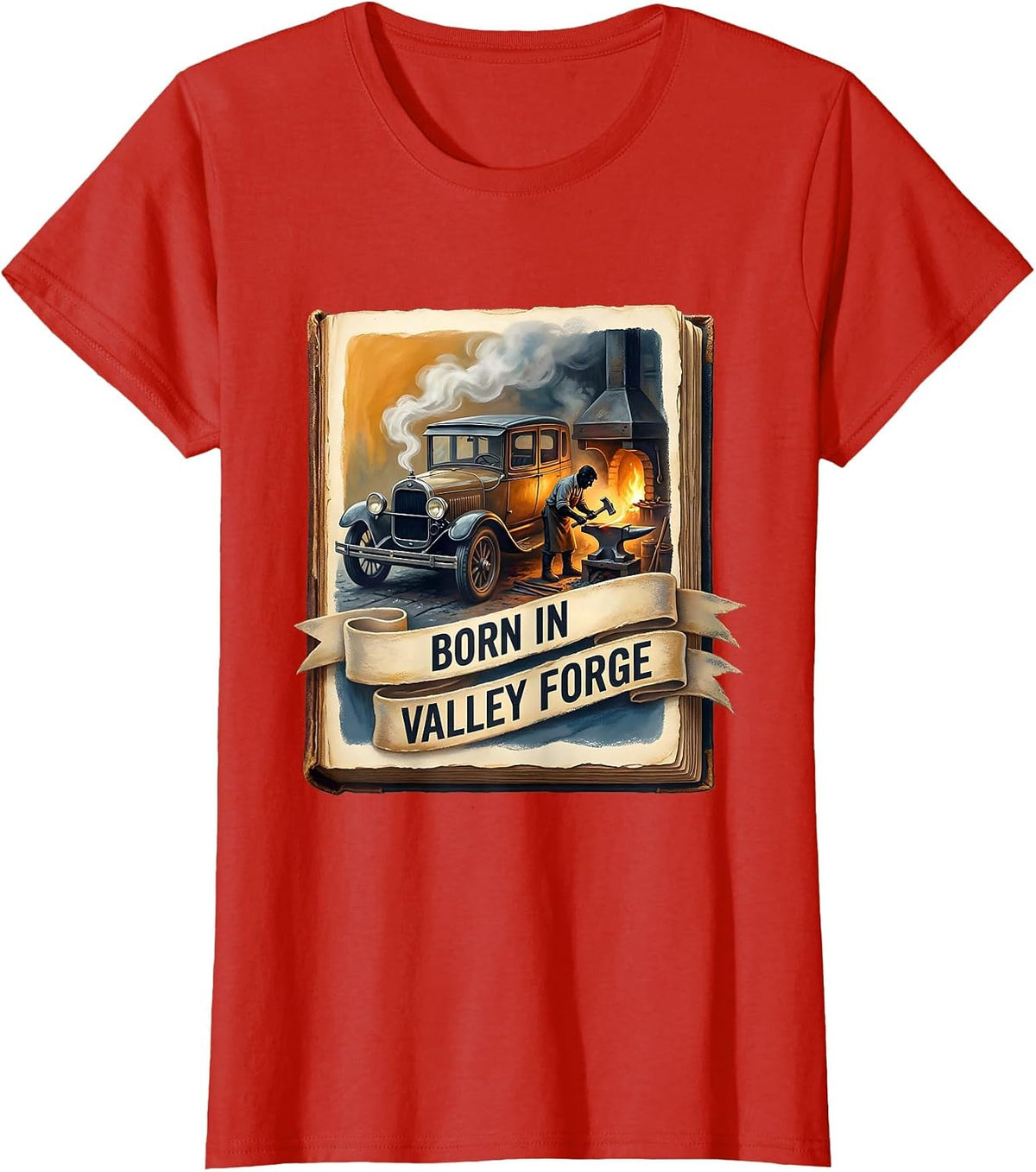Women's Born in Valley Forge Automotive Pride Design T-Shirt - Red