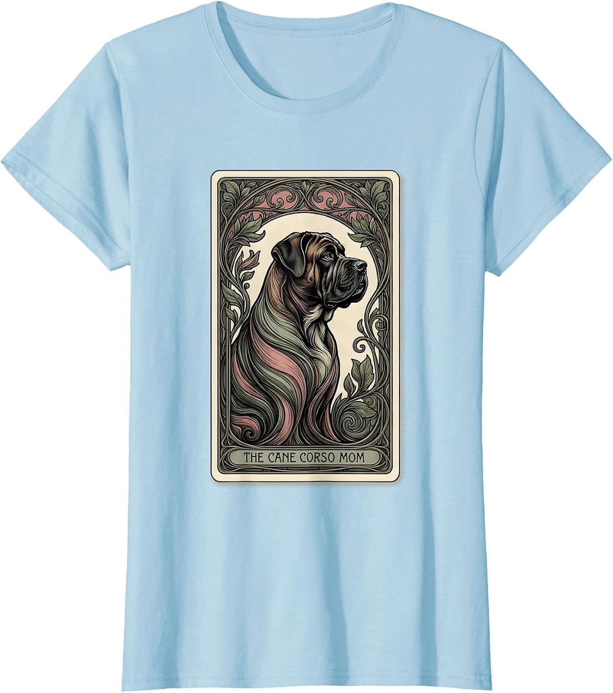 The Cane Corso Mom Art Nouveau Dog Mom Tarot Card Portrait T-Shirt - Baby Blue