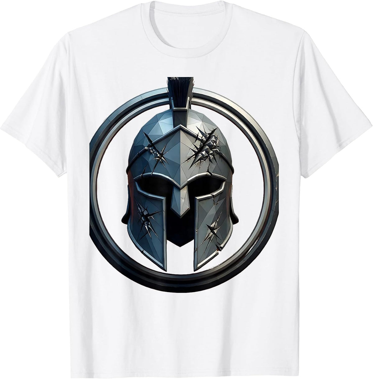 Men's Stoic Warrior Helmet Battle Scars Graphic Tee T-Shirt - White