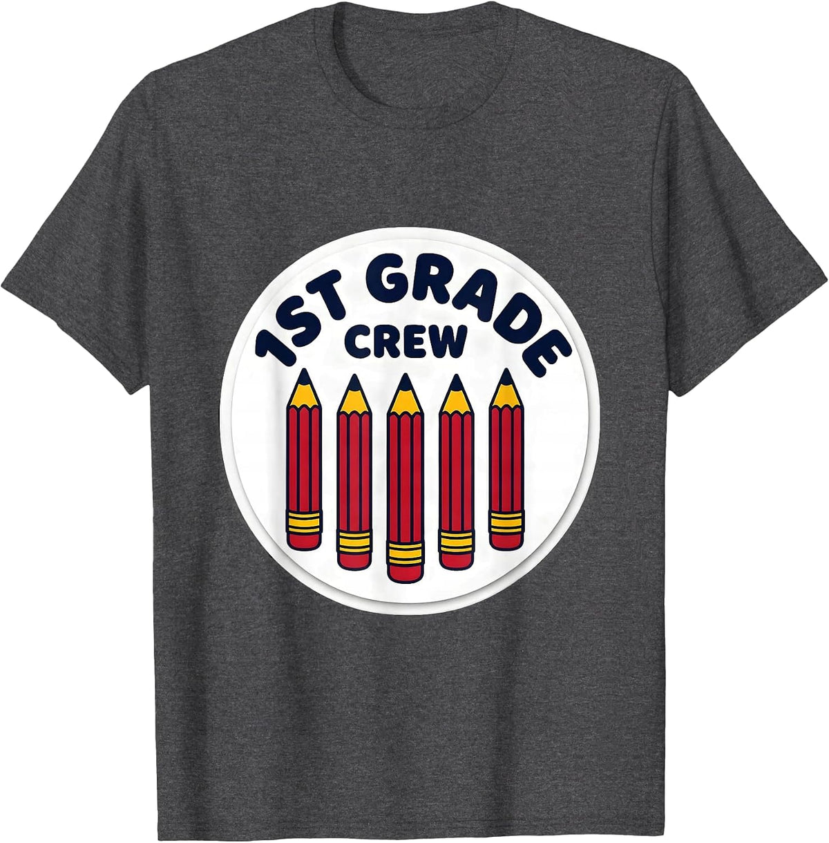 Men's 1st Grade Crew Funny Teacher Back To School Crew T-Shirt - Dark Heather Grey