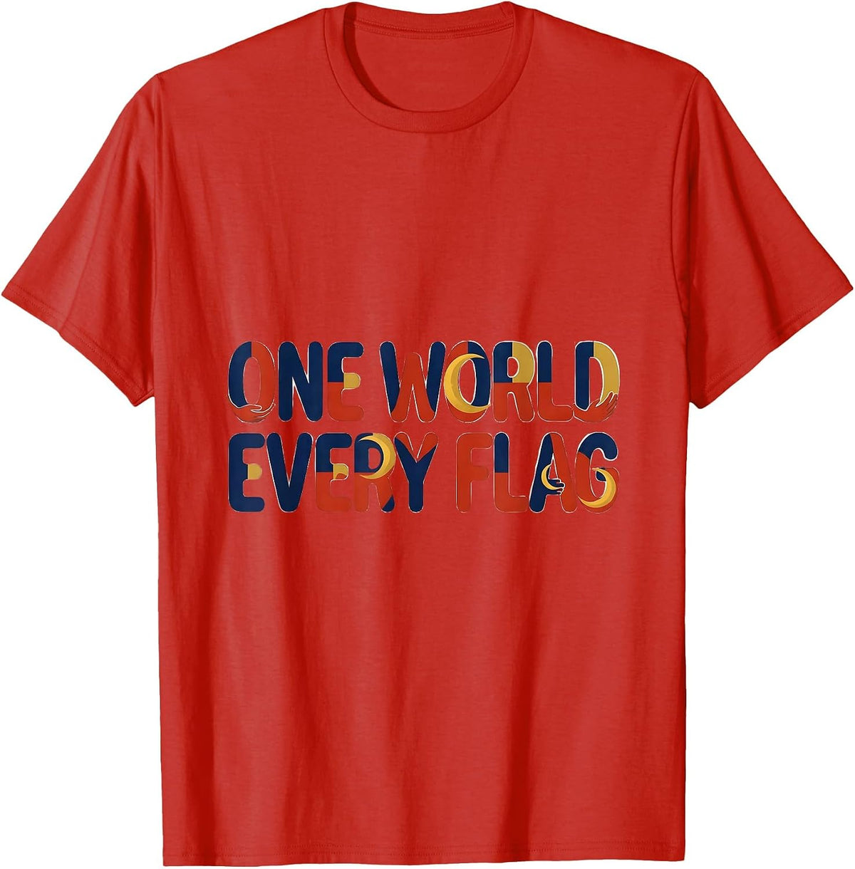 Men's One World Every Flag Bold Typography Geography Lover T-Shirt - Red