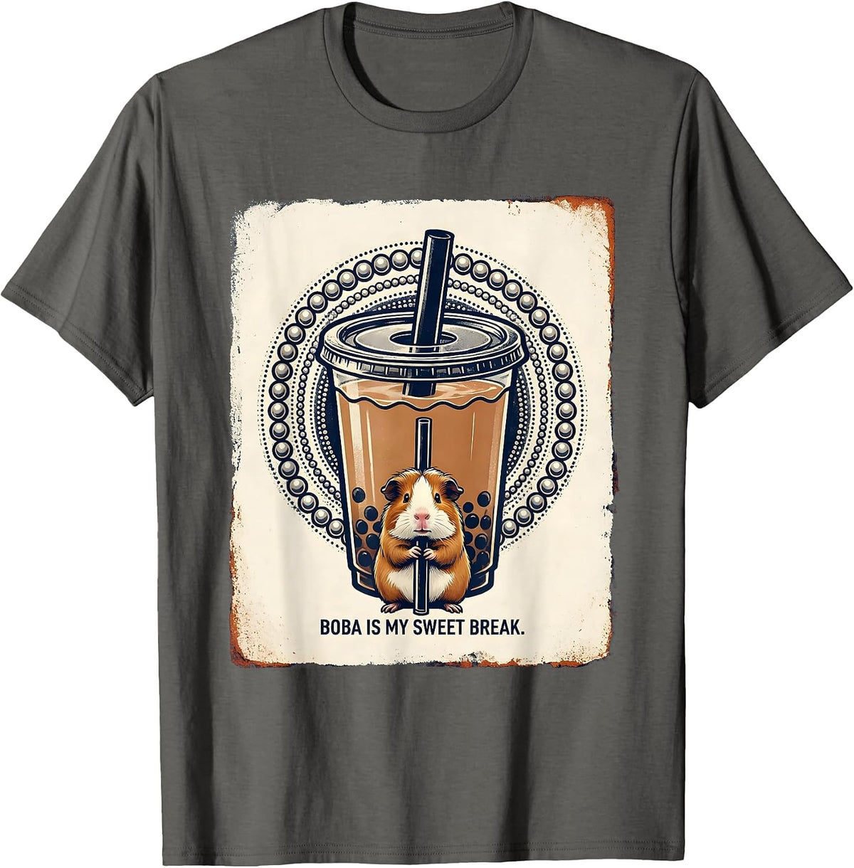 Boba Is My Sweet Break Cute Kawaii Boba Tea Mascot Character T-Shirt - Asphalt Grey