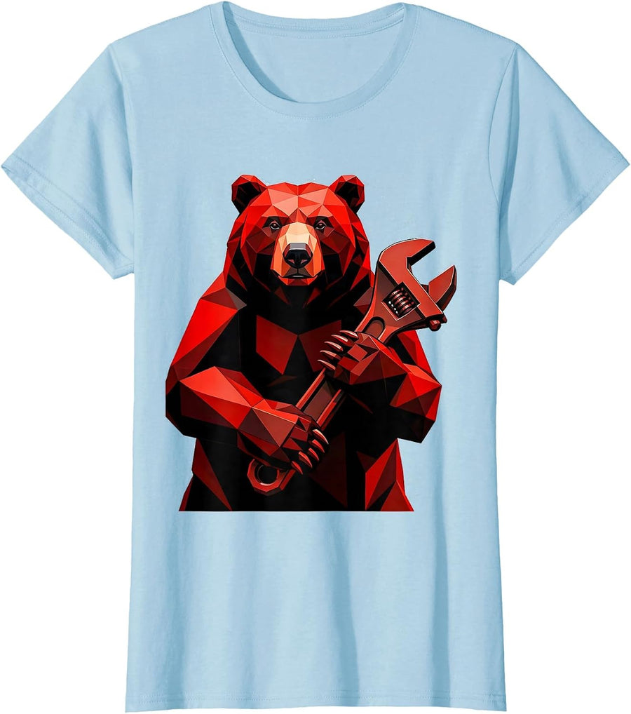 Women's Bear With Giant Socket Wrench Graphic T-Shirt - Baby Blue