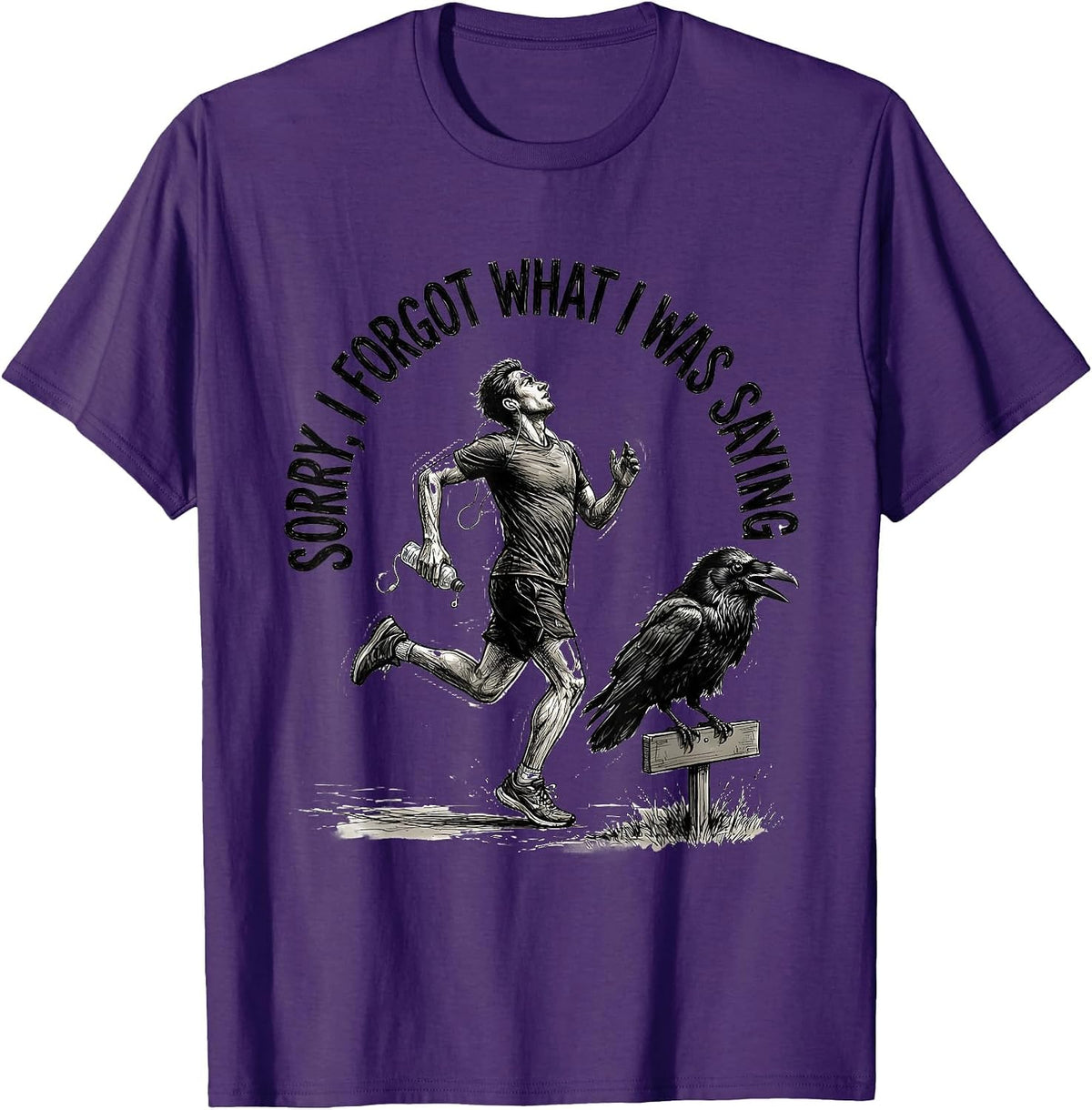 Sorry, I Forgot What I Was Saying Funny Crow Bird Lover Dark T-Shirt - Purple
