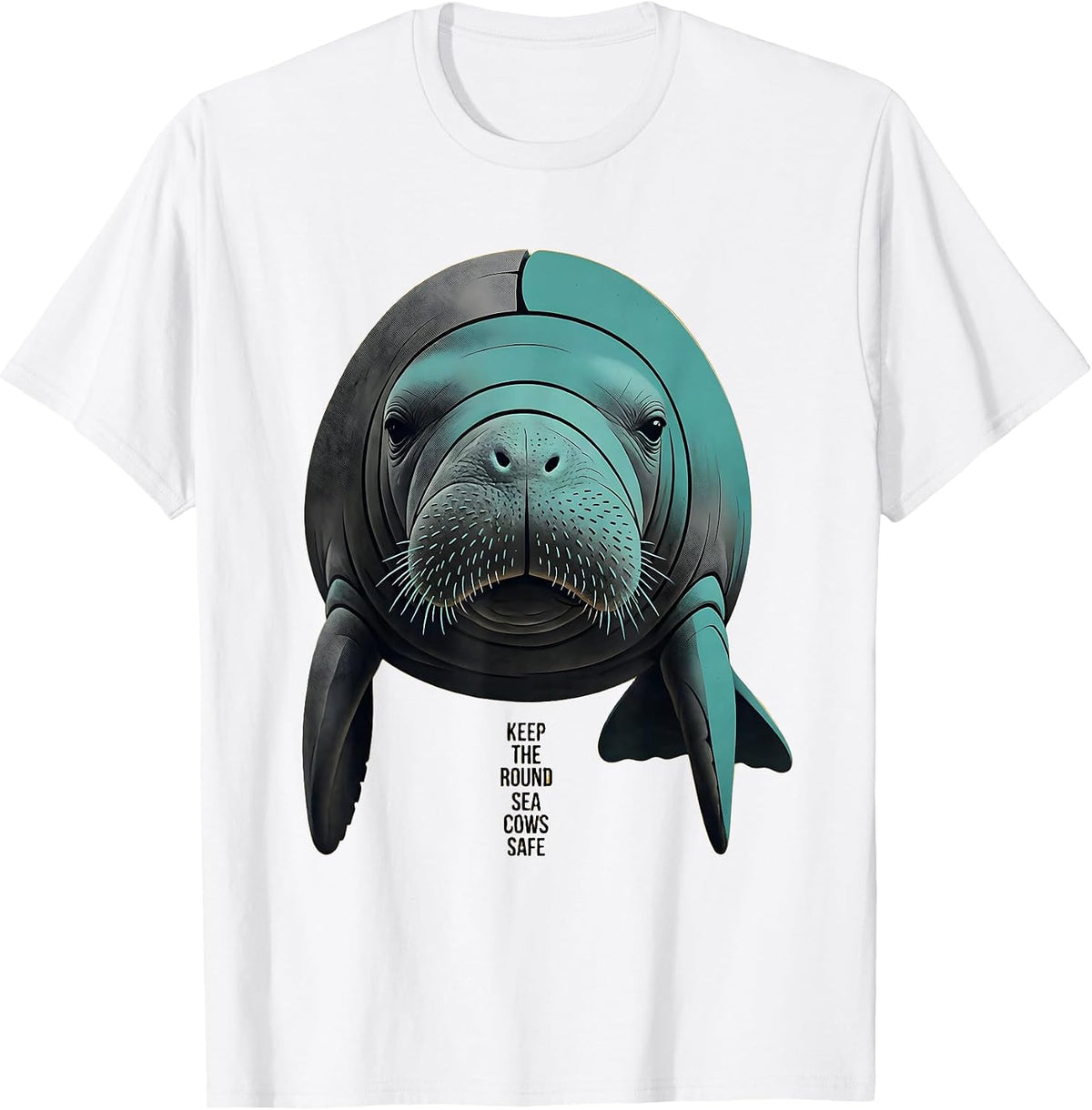Men's Keep The Round Sea Cows Safe Midcentury Modern Manatee Lover T-Shirt - White