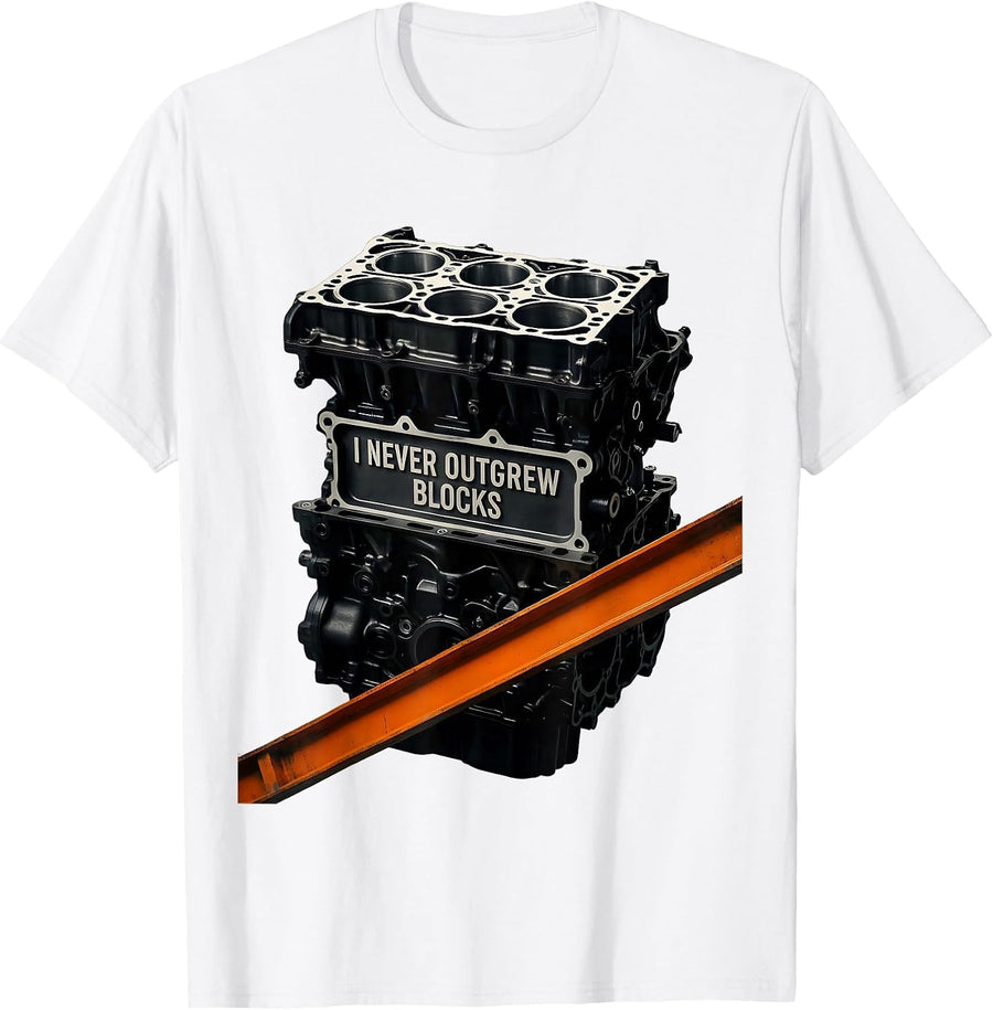 Men's I Never Outgrew Blocks Brutalist Mechanic Garage Humor T-Shirt - White