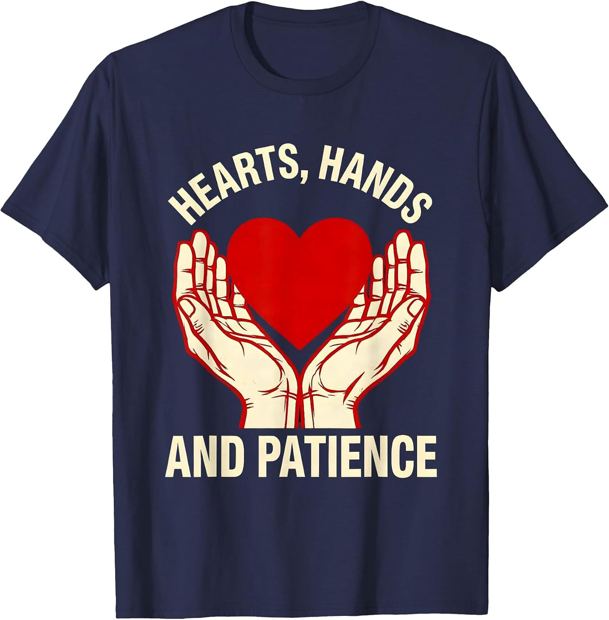 Men's Hearts Hands and Patience Paraprofessional Design T-Shirt - Navy Blue