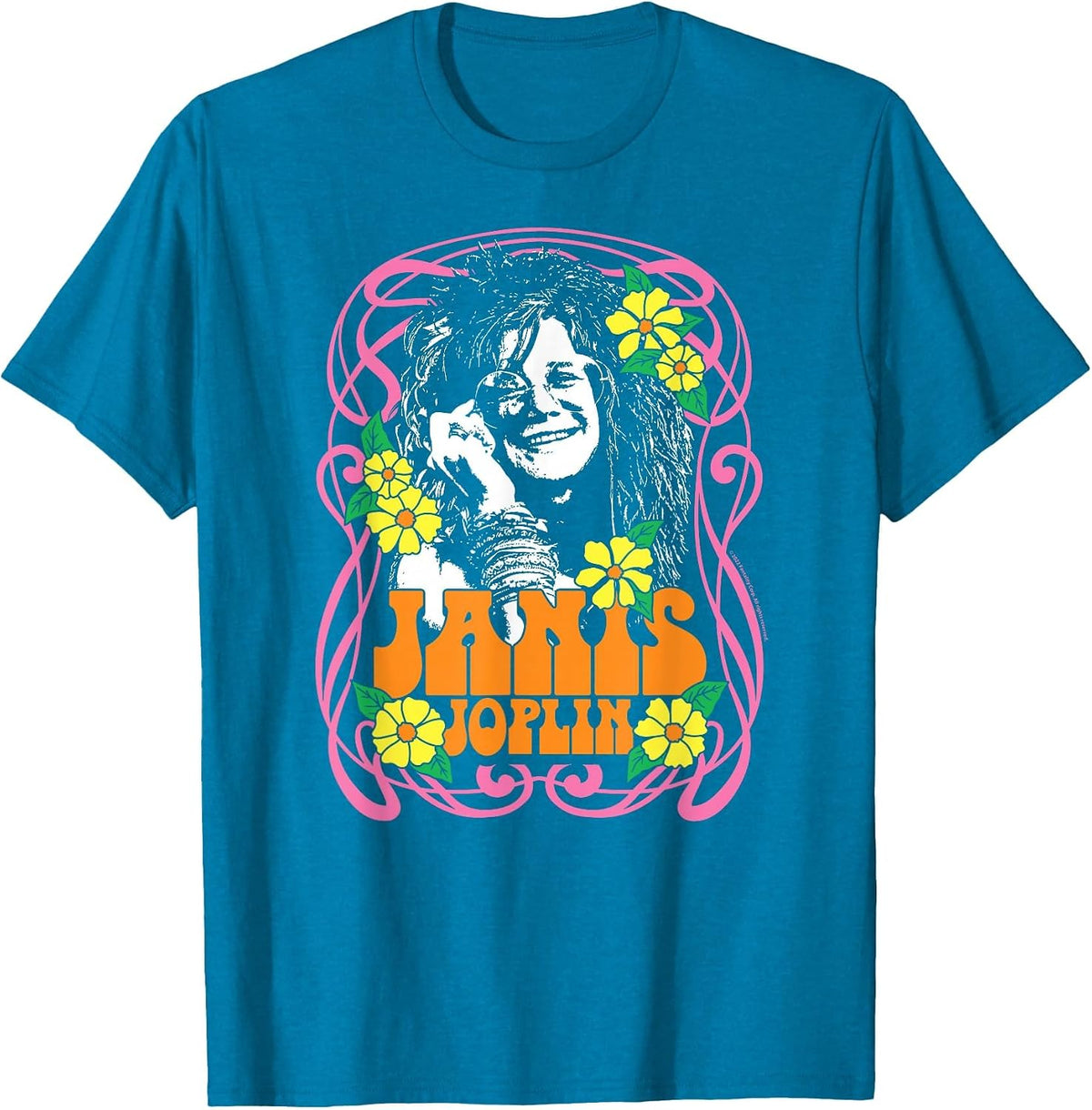 Janis Joplin - Flowers T-Shirt - Sapphire Blue