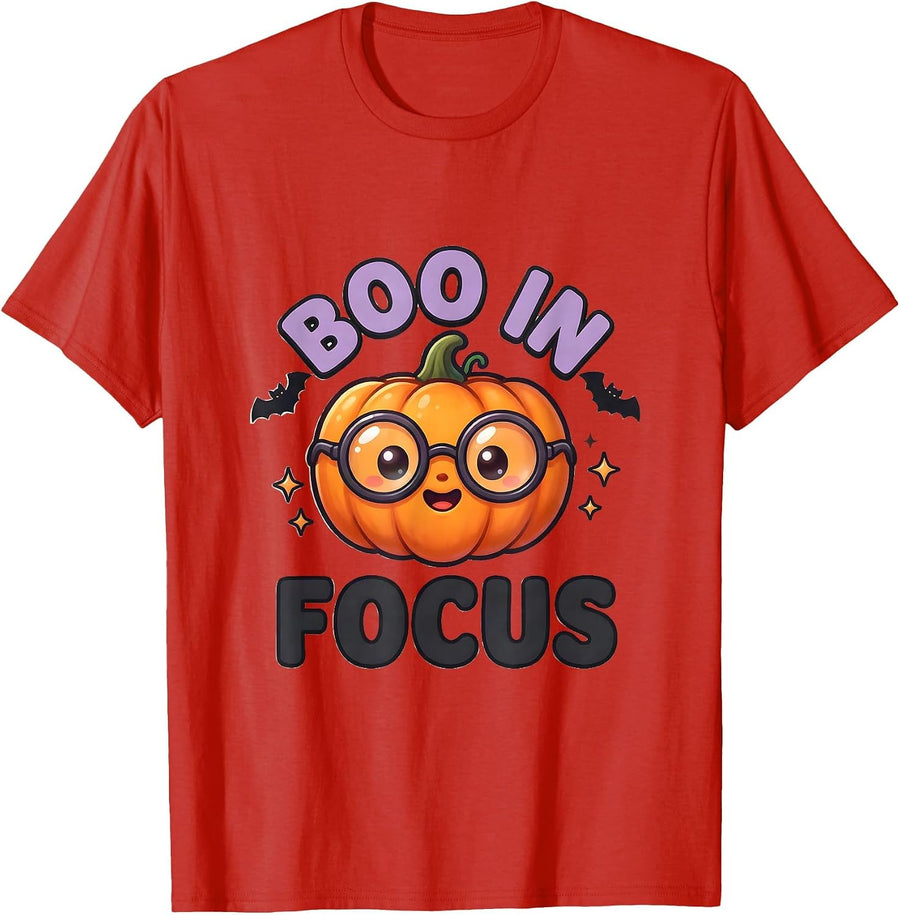 Men's Boo In Focus Cute Kawaii Halloween Optometrist Eye Doctor T-Shirt - Red