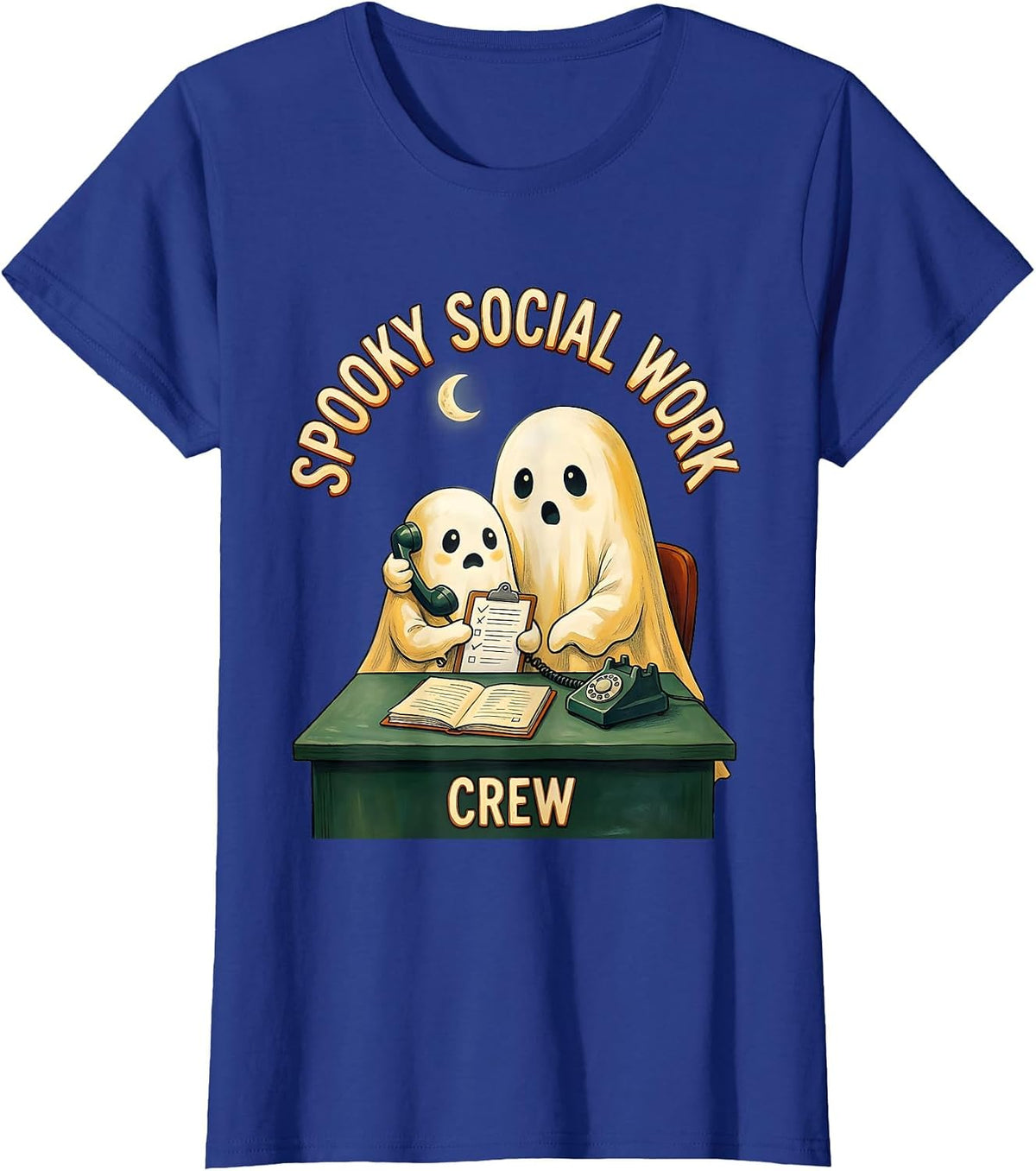 Women's Spooky Social Work Crew Cute Ghost Halloween Occupation T-Shirt - Royal Blue