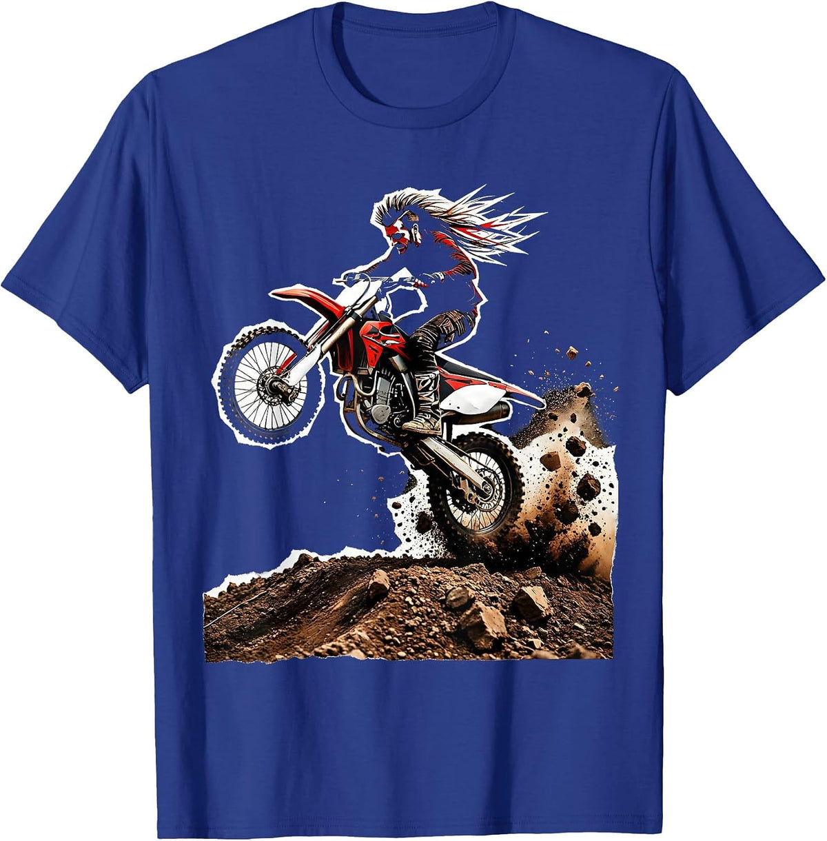 Mullet Dirt Bike Rider Gen X Nostalgia Graphic T-Shirt - Royal Blue