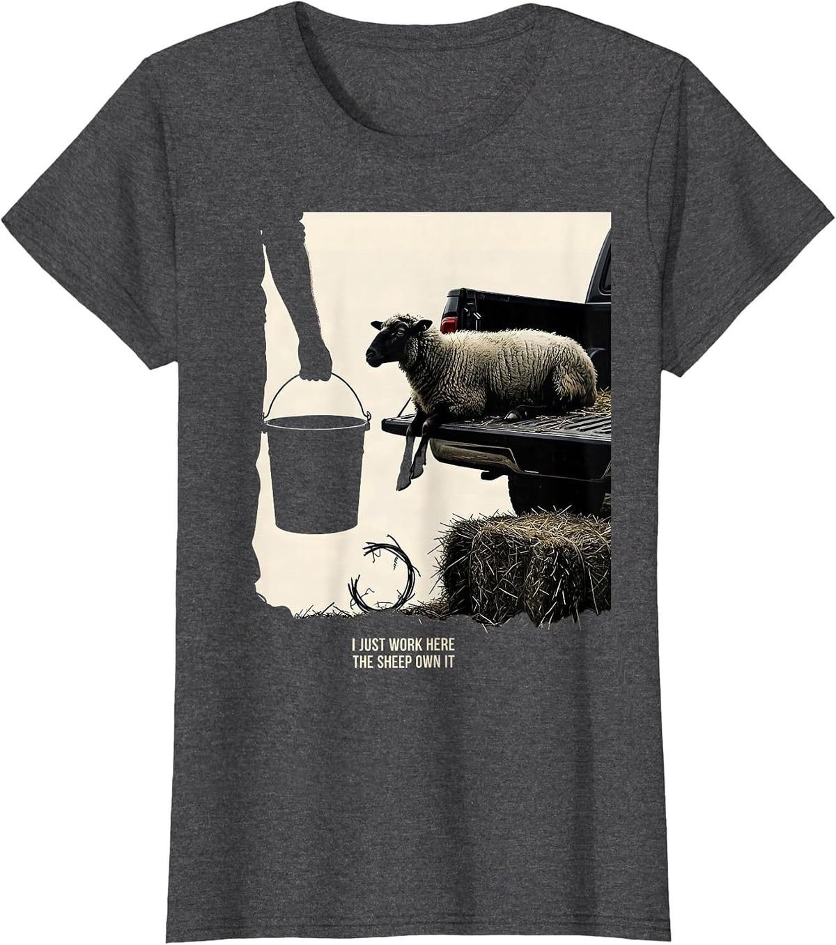 Women's I Just Work Here The Sheep Own It Funny Goat Farmer Owner T-Shirt - Dark Heather Grey