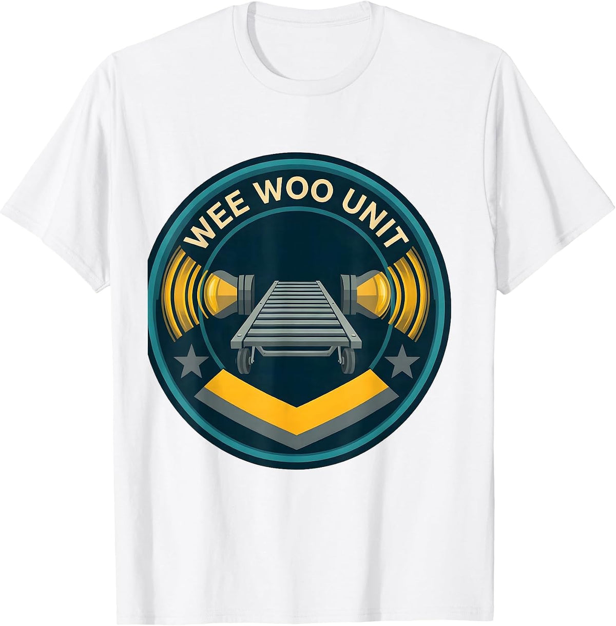 Men's Wee Woo Unit Funny EMT Paramedic EMS Crew Gag Gift T-Shirt - White