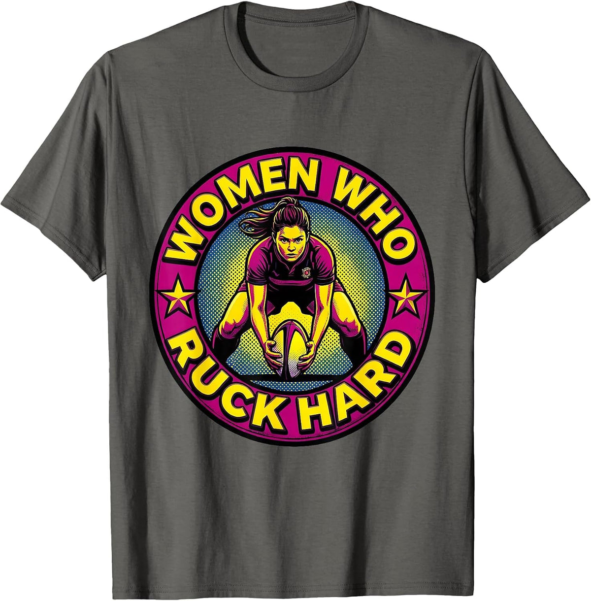 Women Who Ruck Hard Rugby Graphic Design T-Shirt - Asphalt Grey