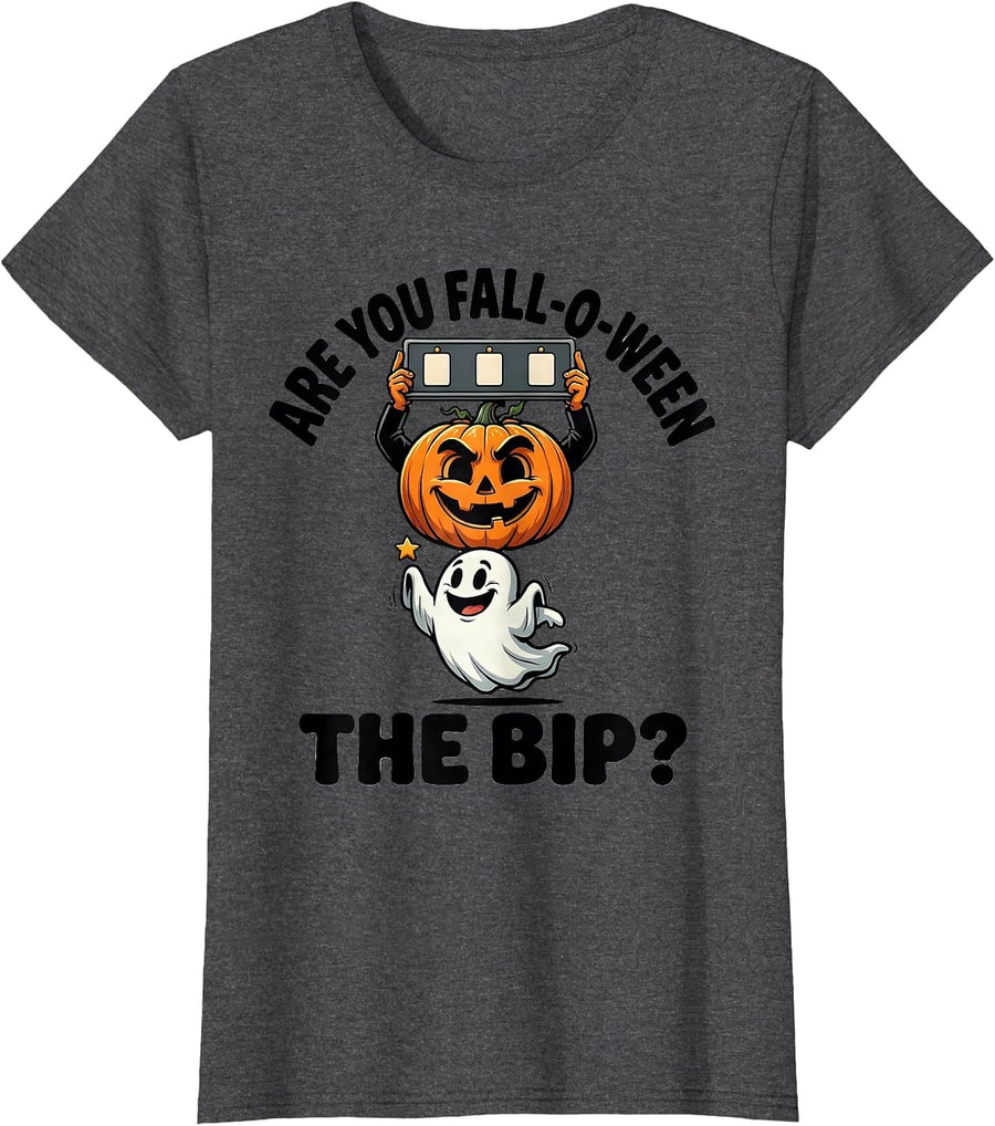 Women's Are You Fall-O-Ween The BIP Funny Teacher Halloween Ghost T-Shirt - Dark Heather Grey