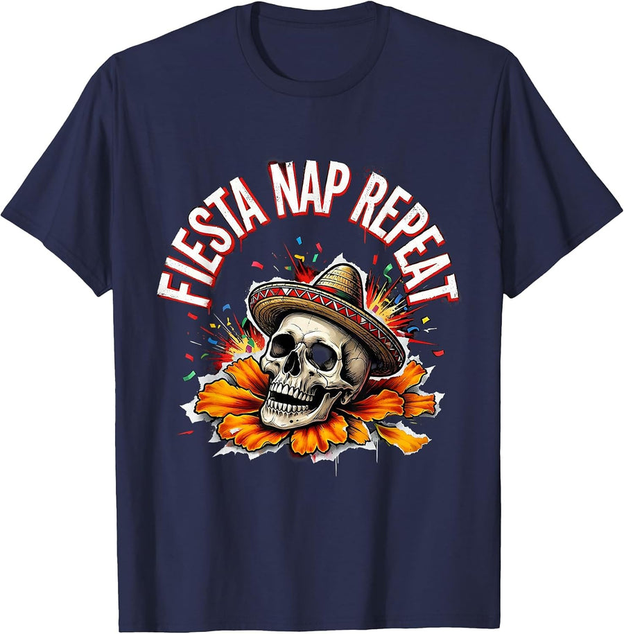 Kids Fiesta Nap Repeat Mexican Celebration Design T-Shirt - Navy Blue