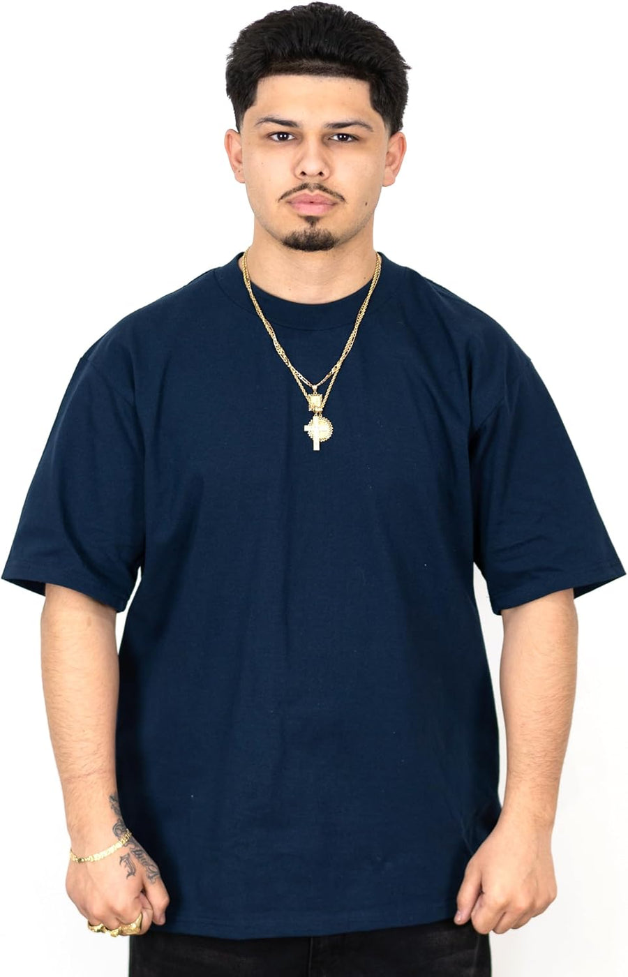 FB County Heavy Hard T-Shirt, Thick Cotton, Crew Neck - Navy