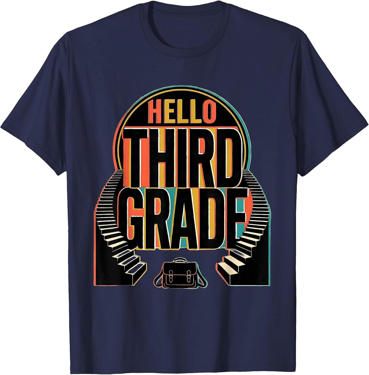 Men's Hello Third Grade Playful Whimsical Kids Teacher Back T-Shirt - Navy Blue