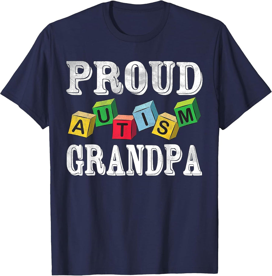 Proud Autism Grandpa for Autistic Grandkids Grandpa T-Shirt - Navy Blue