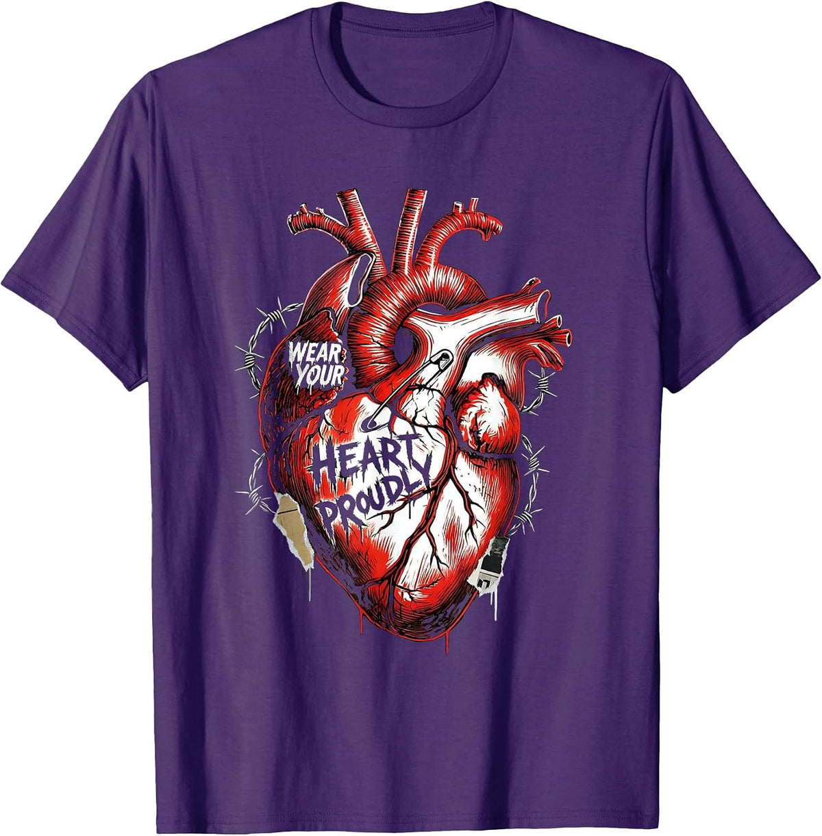 Wear Your Heart Proudly Bold Heart Design T-Shirt - Purple