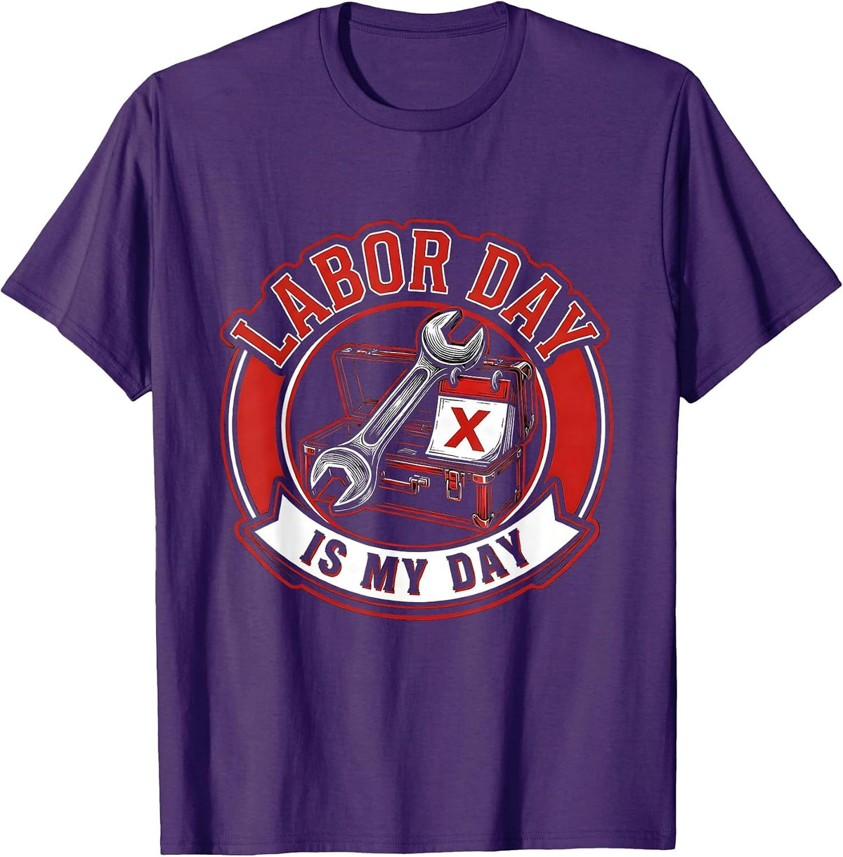 Men's Labor Day Is My Day Tattoo Blue Collar Worker Humor T-Shirt - Purple