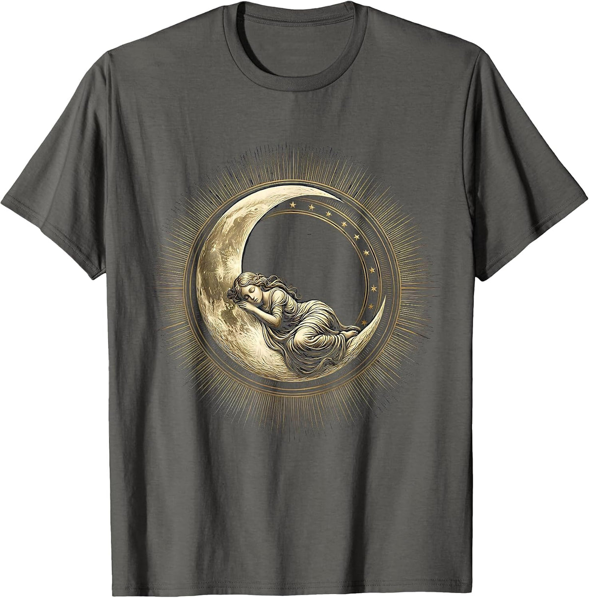 Men's Crescent Moon Sleeping Woman Celestial Art T-Shirt - Asphalt Grey
