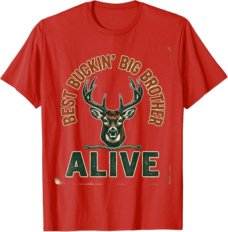 Men's Best Buckin' Big Brother Alive Vintage Hunting Dad Gift T-Shirt - Red
