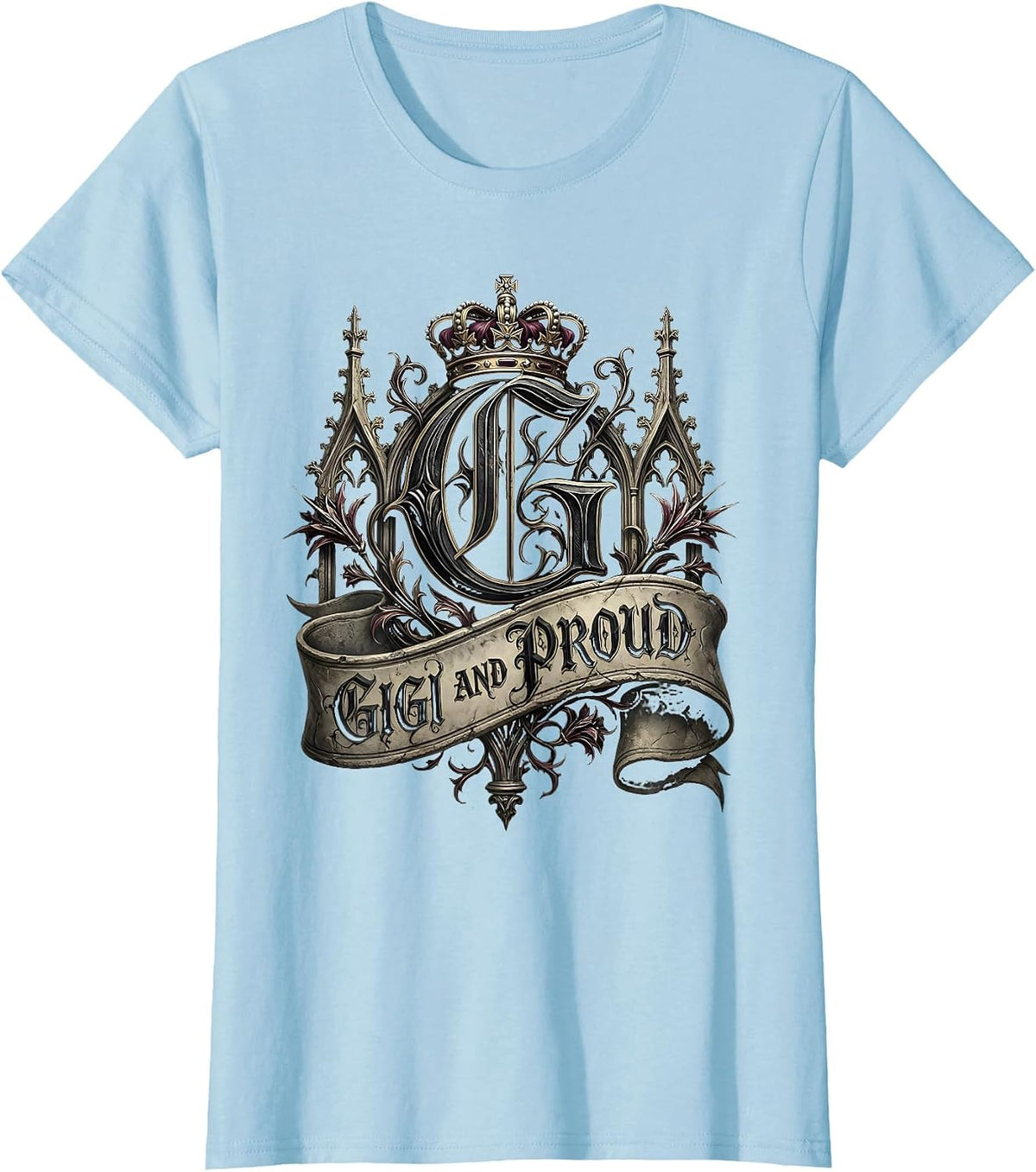 Women's Gigi And Proud Grandma Design T-Shirt - Baby Blue